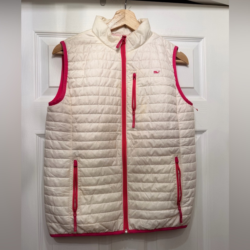 Vineyard Vines Cream and Pink Quilted Vest